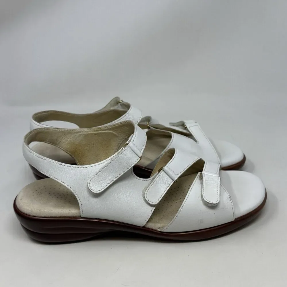 SAS Tabby Wedge Sandals Womens 7.5 W Wide White Leather Strappy Comfort Casual